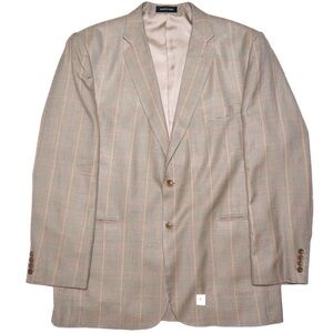 M Brand 100% Silk Olive Plaid Men's Two-button Blazer, Size 46L, EUC